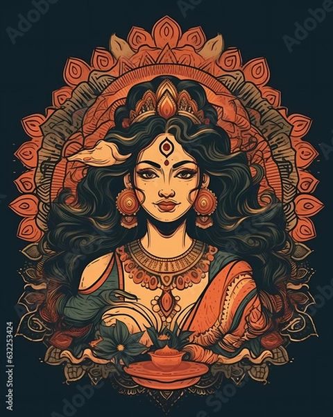 Fototapeta Indian Hindu Goddess Saraswathi, Goddess of Wisdom, Knowledge and Arts | Generative AI