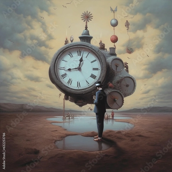 Fototapeta Man around clock. time concept. AI generation..