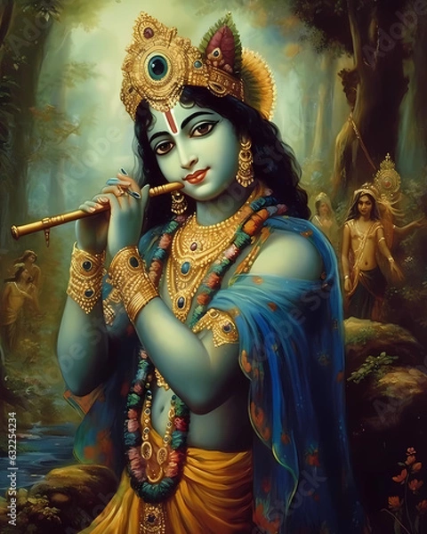 Fototapeta Lord Krishna Art, Lord Krishna Painting, Hindu Art, Indian Painting | Generative AI