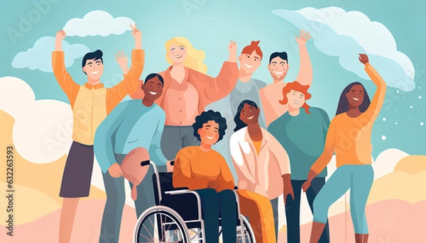 Fototapeta An inclusive illustration portraying workers of different backgrounds, ethnicity and abilities