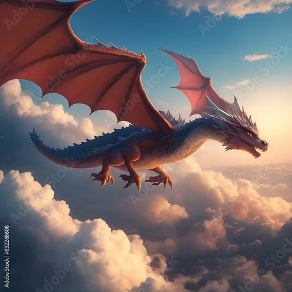 Fototapeta 
A dragon on a cliff with a cloudy sky in the background.