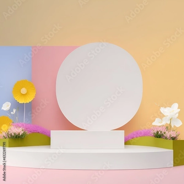 Fototapeta 3d geometric podium mockup leaf tropical natural concept for showcase green background Abstract minimal scene product presentation vector illustrator