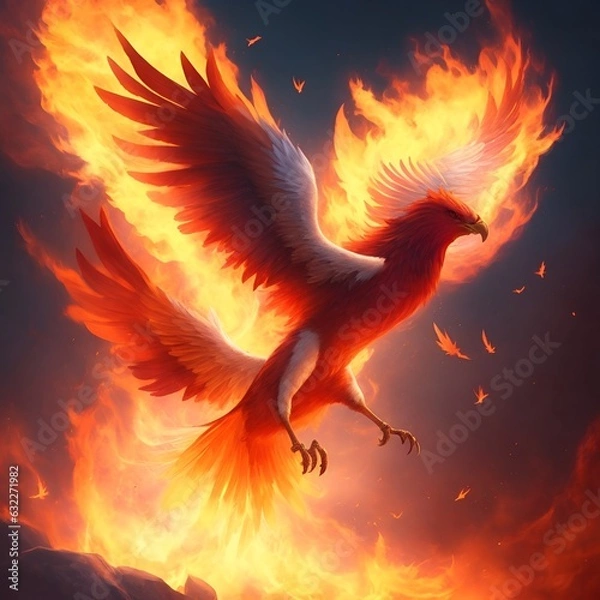 Fototapeta Phoenix rising from ashes Fantasy concept Illustration painting Generative AI