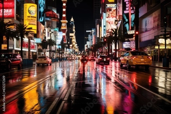 Obraz Neon night street of Las Vegas. Urban landscape. Generative AI