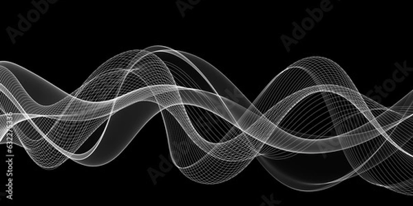Fototapeta Abstract grey wave on a black background	
