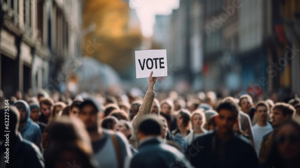Fototapeta Vote sign held by a white hand during a manifestation, polling, elections, politics, voting, political