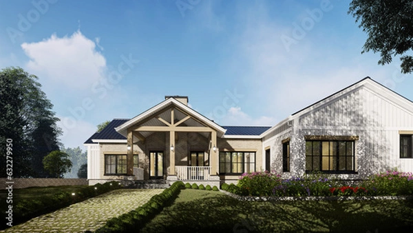 Fototapeta Farm House Exterior Scene 3D model,3d rendering
