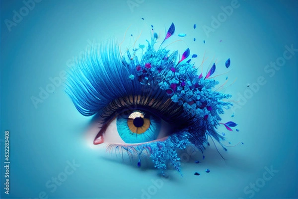 Fototapeta Abstract realistic eye digital artwork illustration close up minimal. Colourful fashionable futuristic style. Contemporary trendy surreal eye background for interior design