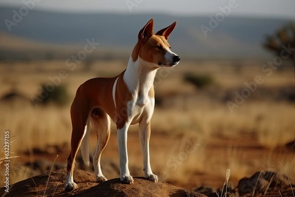 Fototapeta Basenji Kongo Terrier Dog, Red Basenji Portrait, African not Barking Dog, Abstract Generative AI Illustration