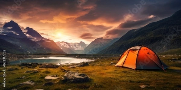 Fototapeta Camping in some of the most beautiful landscapes in the world. Generative AI.