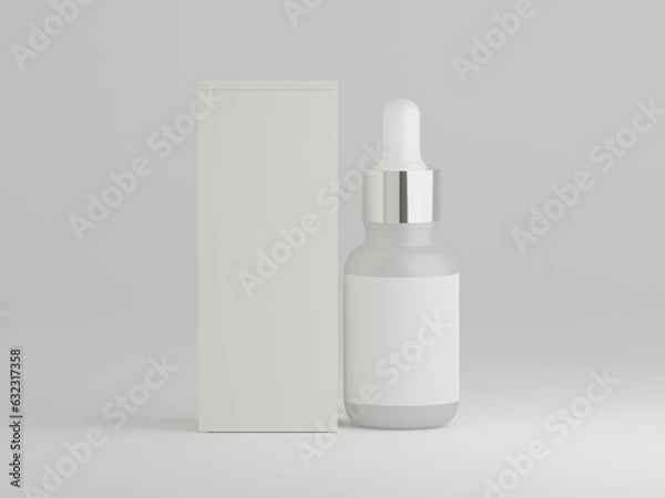 Fototapeta Realistic white matte dropper bottle mockup with editable bottle label and packaging box as 3d rendering.