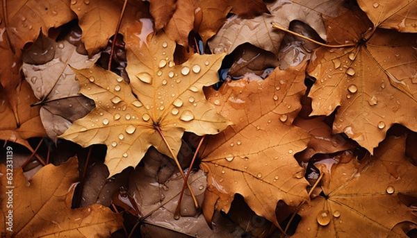 Fototapeta Maple leaf on the ground, background, wallpaper, created with ai generative technology