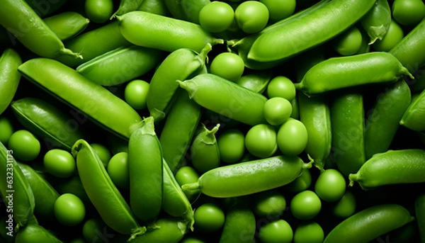 Obraz Green peas background, wallpaper, created with ai generative technology