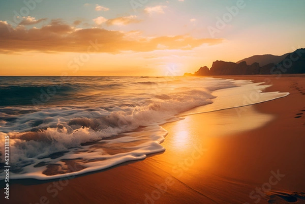 Fototapeta Beach during the golden hour. Generative AI.