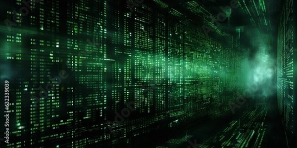 Fototapeta digital frenzy: immersive matrix code wallpaper in green, Generative AI