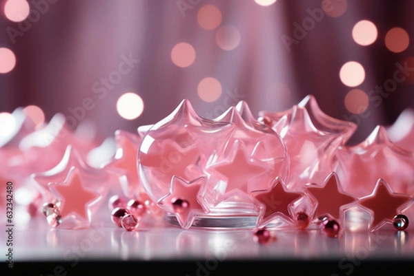 Fototapeta Abstract shiny background with pink color stars, trendy color, style of Barbie pink. AI generative