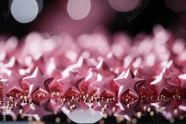 Fototapeta Abstract shiny background with pink color stars, trendy color, style of Barbie pink. AI generative