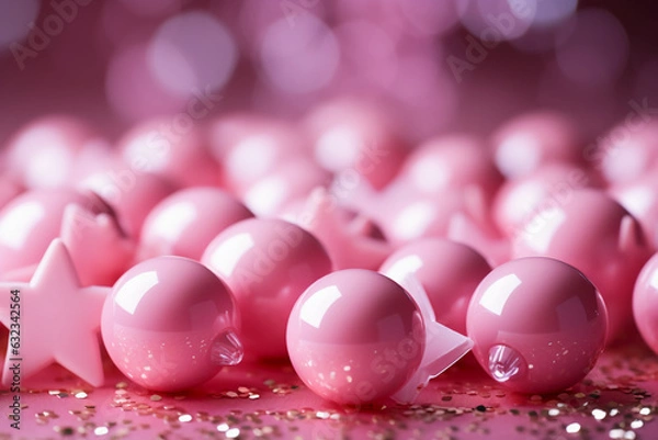 Fototapeta Abstract shiny background with pink color stars, trendy color, style of Barbie pink. AI generative