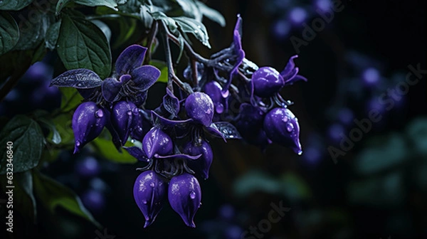 Fototapeta Belladonna: Deadly Nightshade in Spring Garden. Mysterious and enchanting portrayal of Belladonna. the deadly nightshade. in a captivating spring garden setting. Generative ai