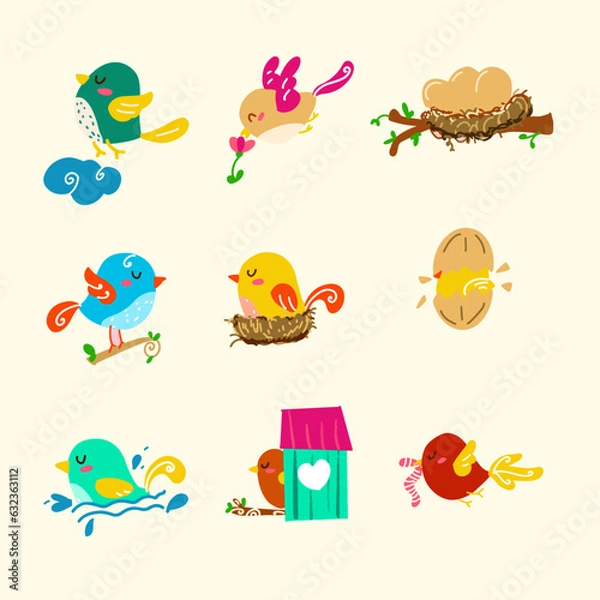 Fototapeta set of bird and egg