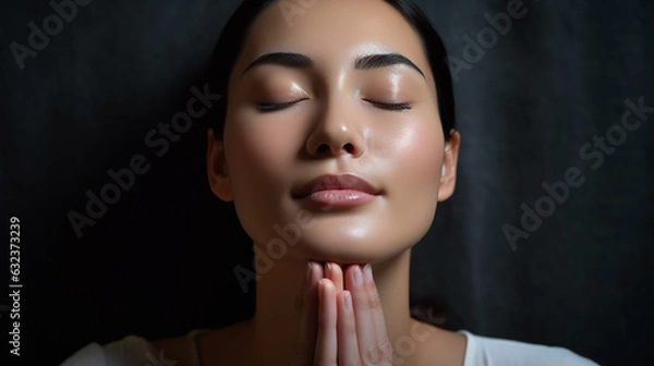 Obraz An inspiring shot of a person practicing self-care with a facial massage, advocating for relaxation and stress reduction in a skincare routine. 