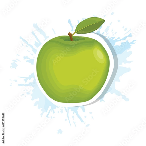 Fototapeta Vector illustration of isolated colored green and reed apple sticker on white background. Healthy food vegetarian fruit in cartoon style. Apple collection elements for design or infographic.