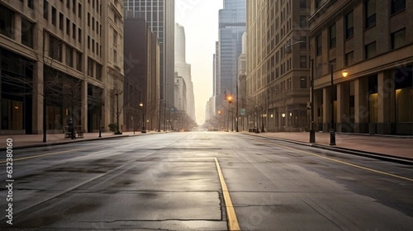 Fototapeta Illustration image of classical architecture and urban roads, empty road in the city, Generative AI illustration