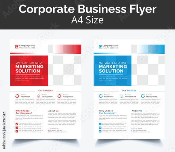 Fototapeta Business flyer layout template in A4 size. Modern Brochure template cover design, annual report, poster with blue wavy lines for business promotion on white background
