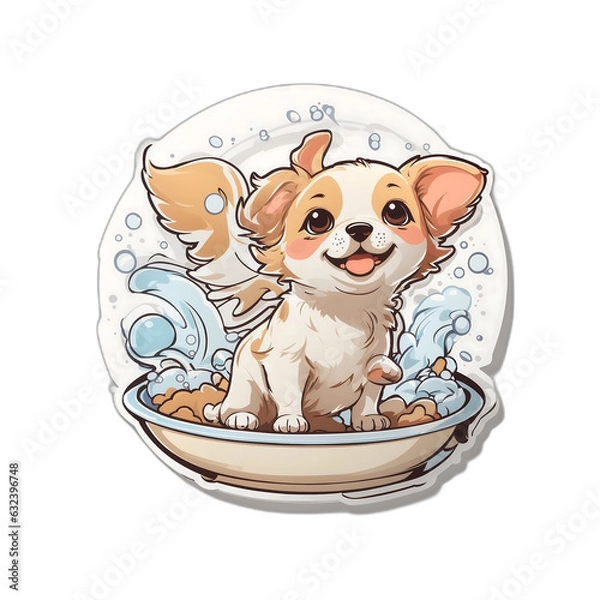 Obraz cute dog shower with bubble Generative AI