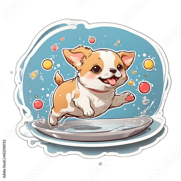 Fototapeta Cute Dog Jump on water bath Generative AI