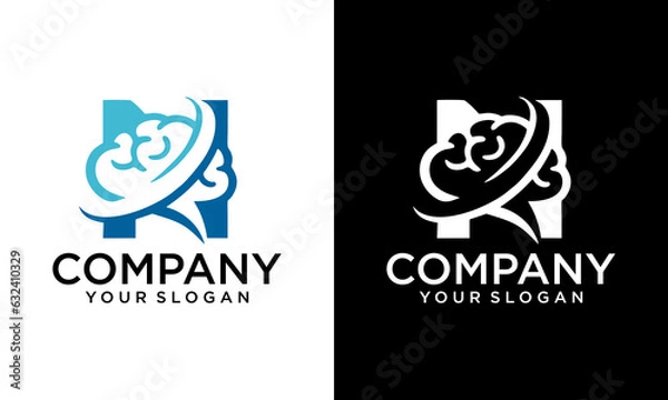 Fototapeta initial leter n brain logo and icon vector illustration design template