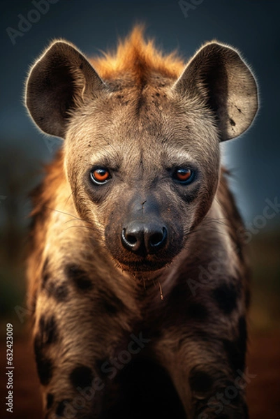 Fototapeta Spotted Hyena in the Savannah Showing its Presence. Majestic Portrait. Wildlife Animal. Generative ai