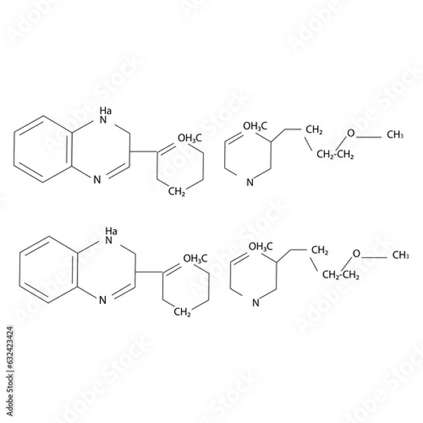 Fototapeta line art chemical formula isolated thin line biochemistry structure. Vector science, line art design formulas on a white backgraound