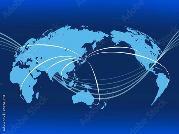 Obraz 濃いブルーを背景にした日本中心の世界地図のビジネスイメージ