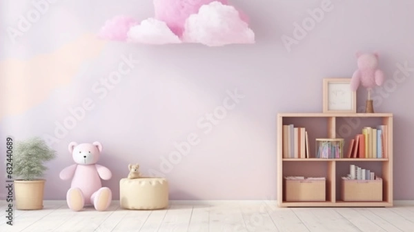 Obraz Pastel color children's playroom decoration with toys and furniture.
