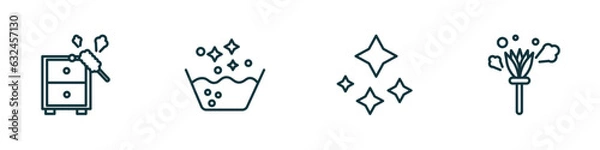 Fototapeta set of 4 linear icons from cleaning concept. outline icons included dusting, soak, neat, feather duster vector