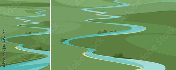 Fototapeta Landscape with river view from above. Natural scenery in different formats.