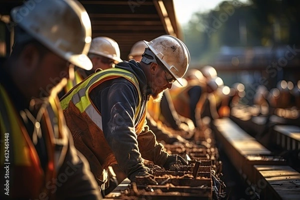 Fototapeta workers working highway construction project. Generated with AI