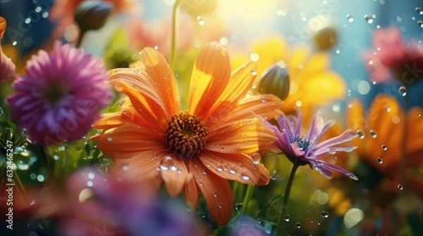 Obraz Epic Photography Shot of Flowers Blooming Background, Lively Summer Season Concept. Generative Ai