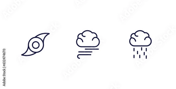 Fototapeta set of weather thin line icons. weather outline icons included tropical storm, blanket of fog, steady rain vector.