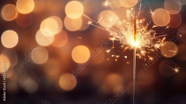 Fototapeta Burning sparkler with bokeh light background, high quality, 16:9, happy birthday, happy new year, celebration