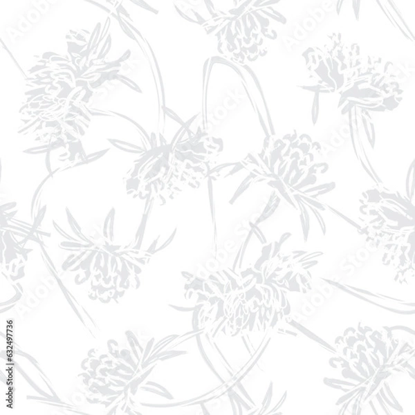 Fototapeta Monochrome Botanical Floral Seamless Pattern Design
