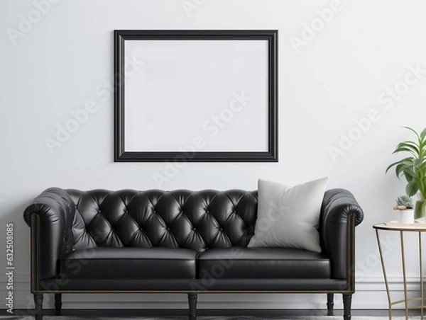 Fototapeta Picture frame mockup, set against a pristine white backdrop, with the inviting atmosphere of a homely living room generative ai