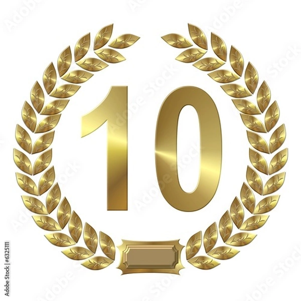 Fototapeta lorbeerkranz gold 10 jahre - jubiläum