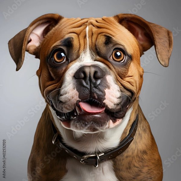 Obraz Charming Bulldog on White Background Capturing the Adorable Essence of a Purebred Canine Companion in a Studio Shot, Ai Generative
