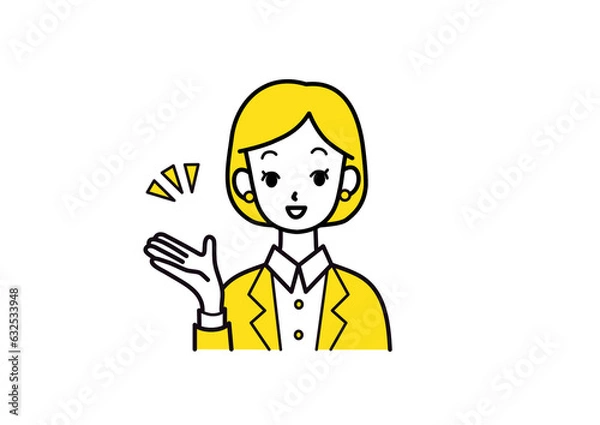 Obraz 笑顔で紹介するスーツの女性