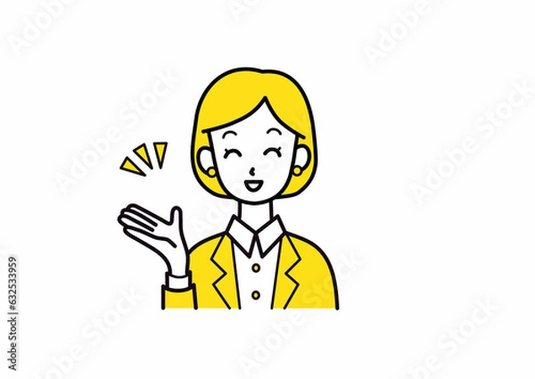 Fototapeta 笑顔で紹介するスーツの女性