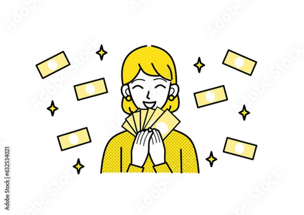 Obraz 大金を手にした女性