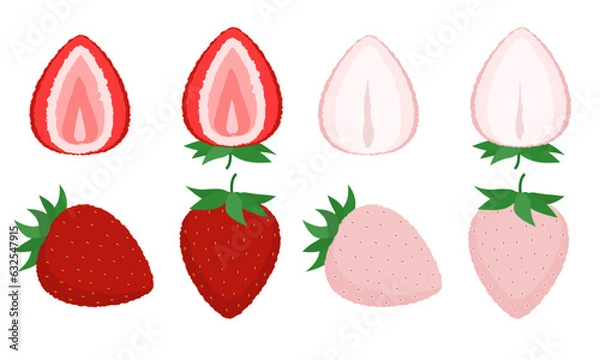 Obraz いちごのイラストセット（赤いイチゴと白いイチゴ）