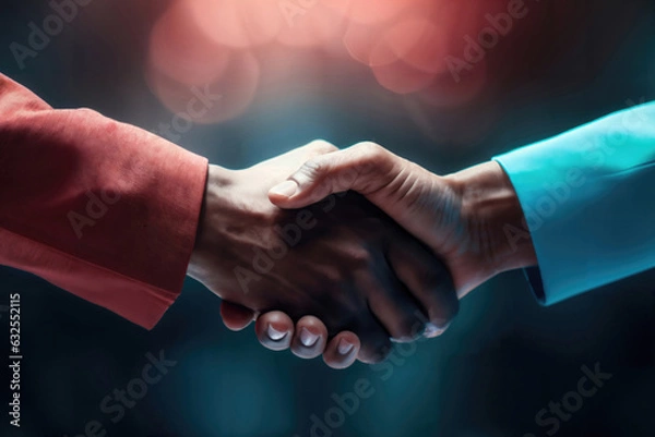 Fototapeta 異人種間で握手をする手元、生成AI